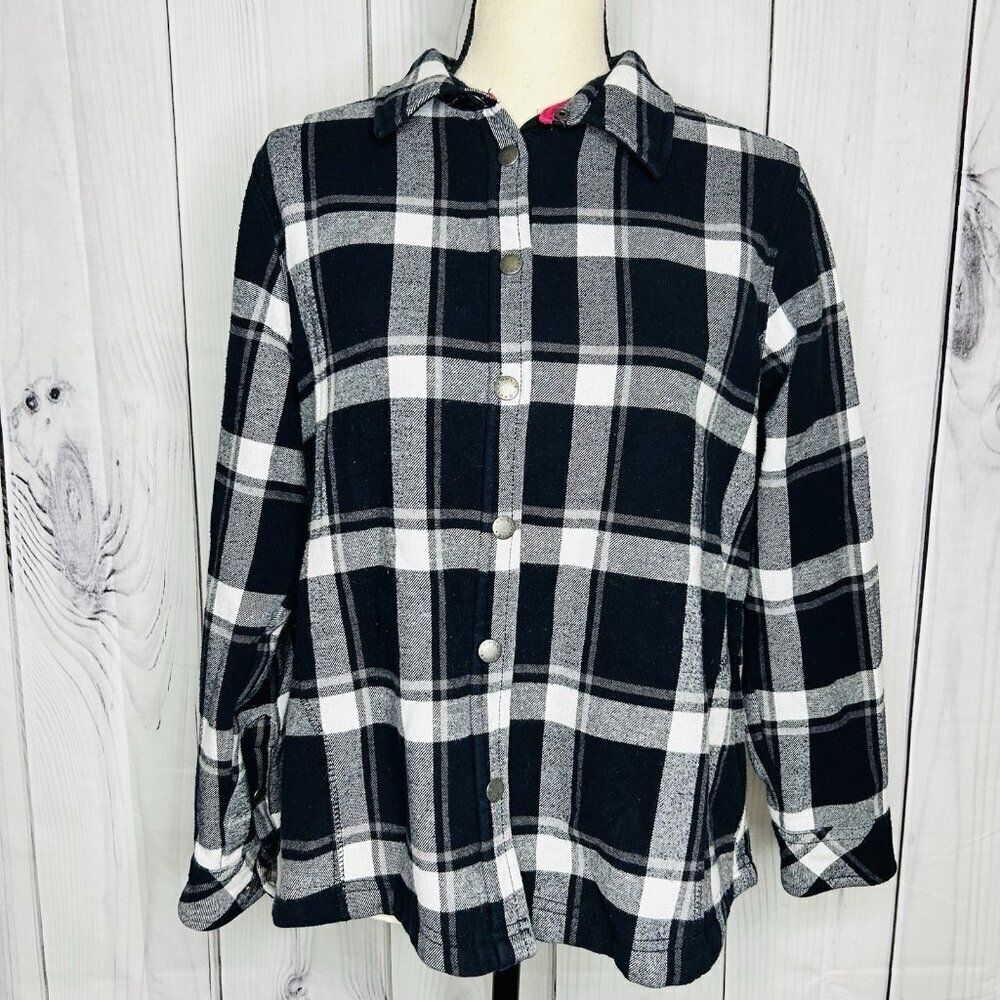 Orvis Pinnacle Fleece Lined Flannel Shirt Women's Sz Large Jacket Shacket Plaid
